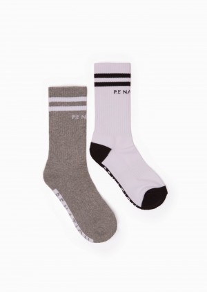 White / Grey P.E Nation Marathon Crew Sock | GAVHPCM-02