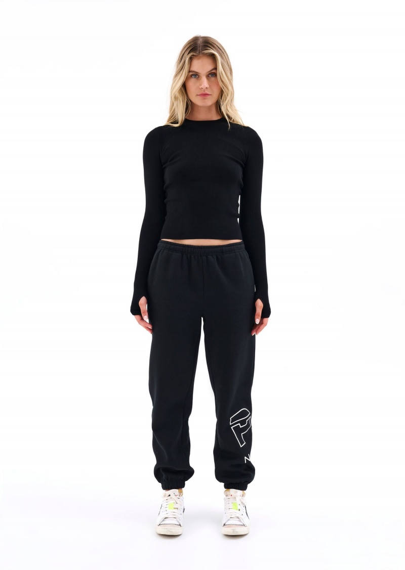 Black P.E Nation Afinity Knit Ls Top | KWGASYX-92