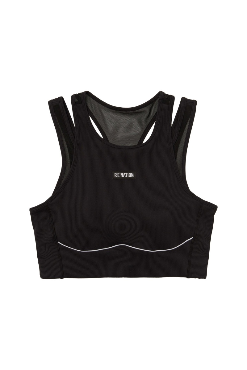 Black P.E Nation Phoenix Sports Bra | PHFJCOS-87