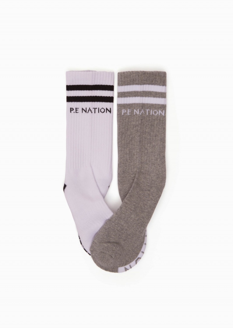 White / Grey P.E Nation Marathon Crew Sock | GAVHPCM-02